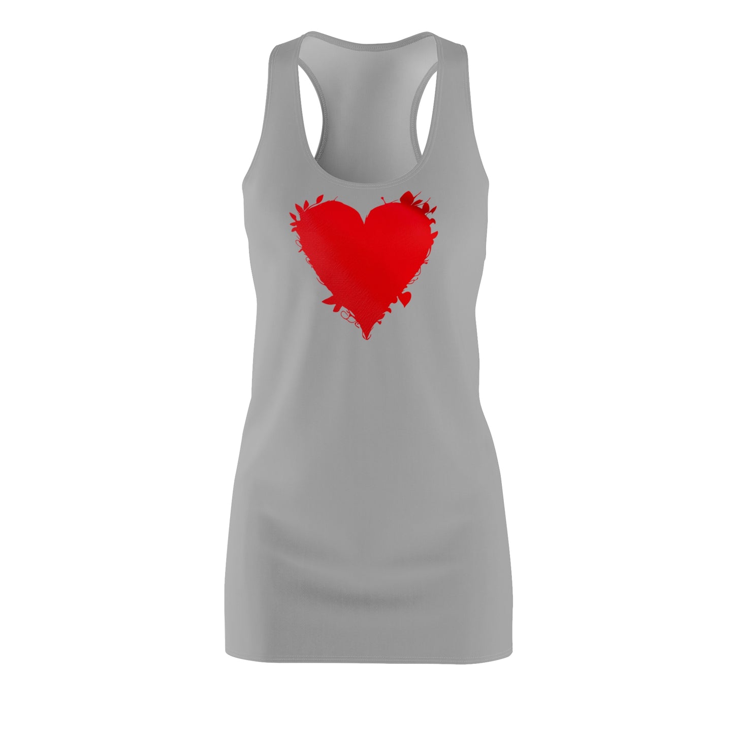 Graues Racerback Kleid mit rotem Herzmotiv – Minimal Design
