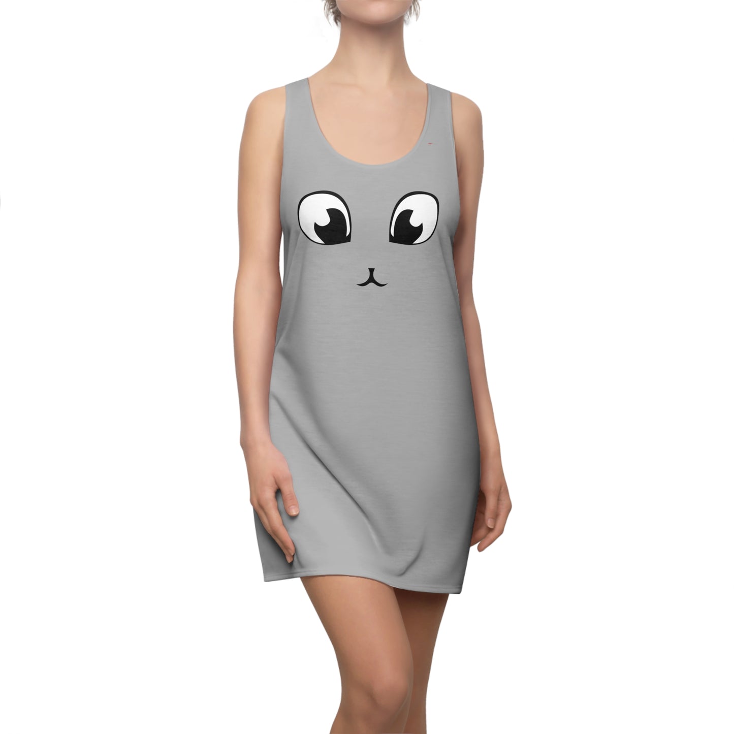 Graues Racerback Kleid mit Cute Katzenface Design