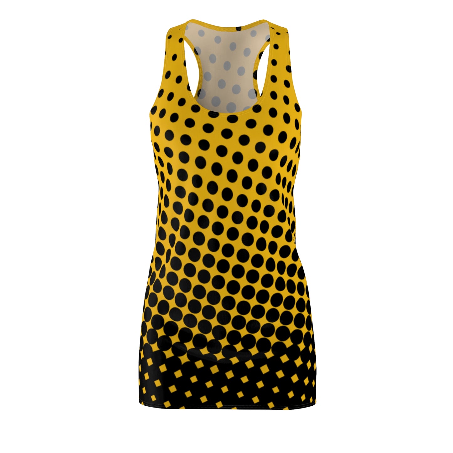 Black Yellow Polka Dot Racerback – Retro Sleeveless Mini Dress