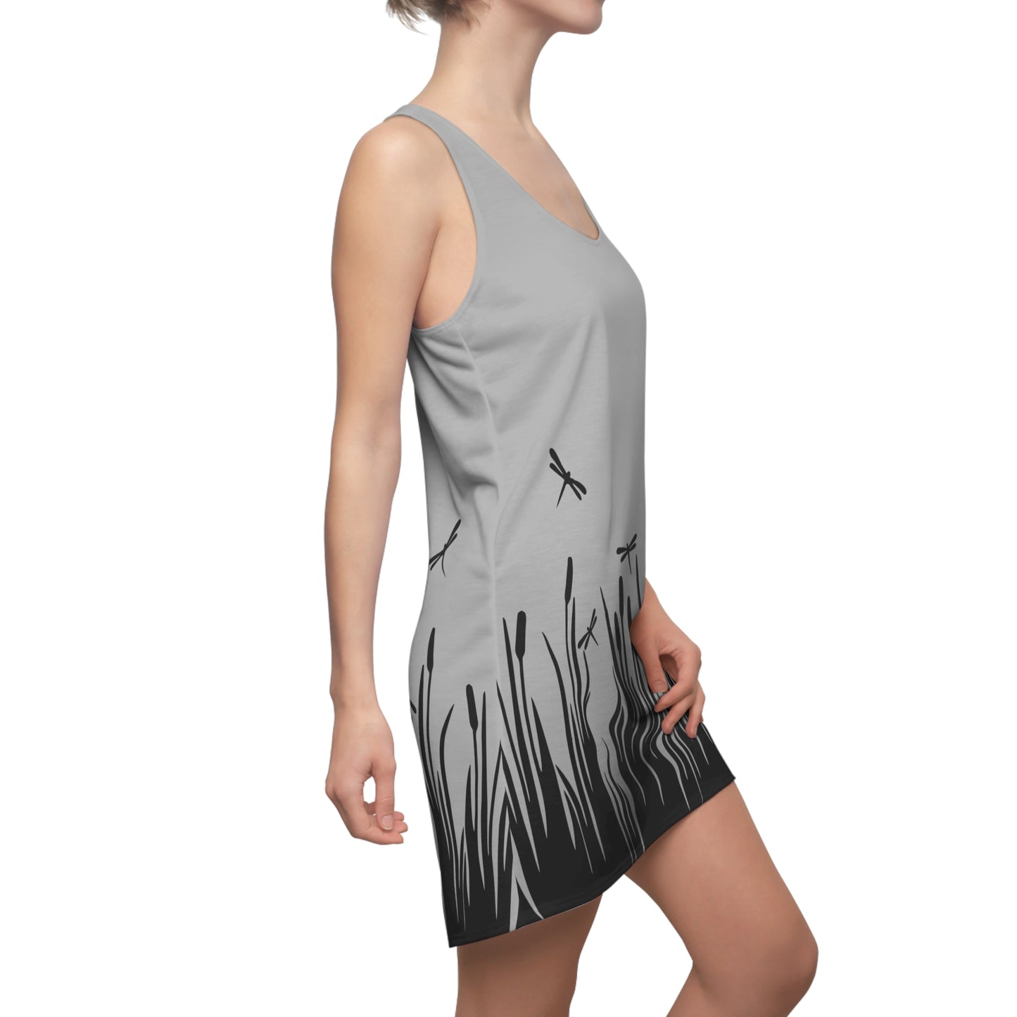 Graues Damen Kleid Libellen Design Racerback Sommer Freizeit Party