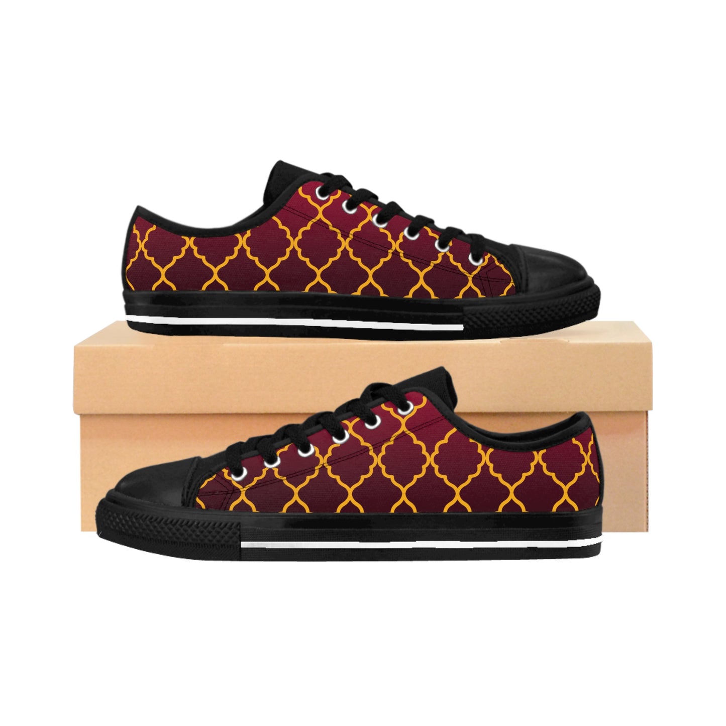 Damen Sneaker Bordeaux Gold Muster Canvas Freizeit Schuhe Low