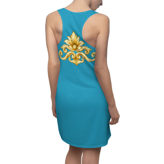 Elegant Baroque Damenkleid | Gold Ornament Racerback Kleid