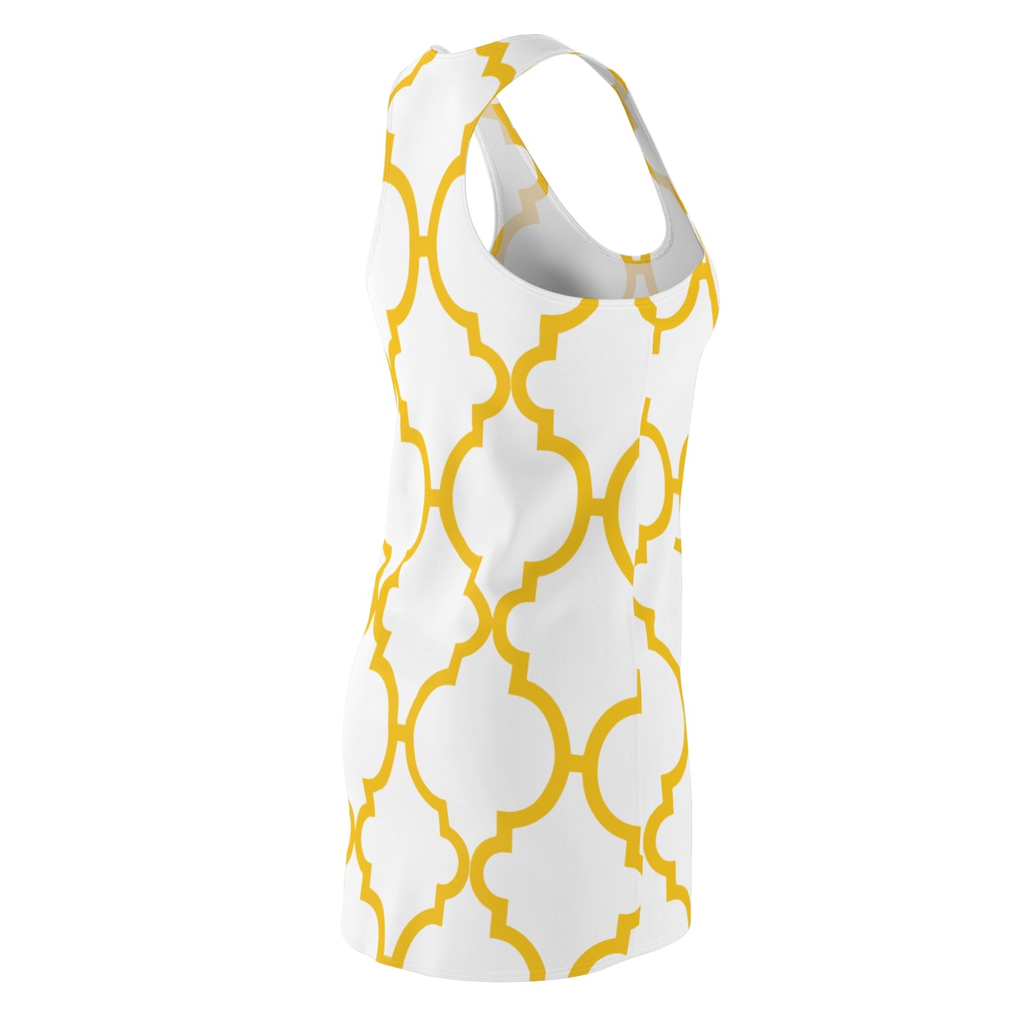 Weißes Racerback Kleid mit gelbem Ornamentmuster