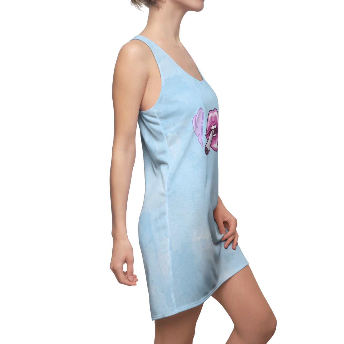 Lippen Print Racerback Kleid – Urbaner Cannabis Style