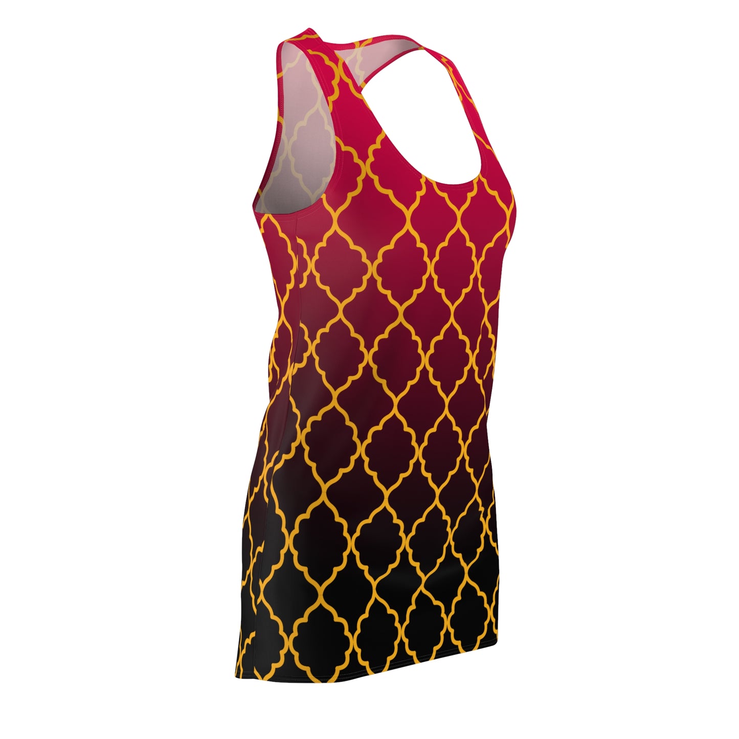 Rotes Racerback Kleid mit goldenem Ornamentmuster