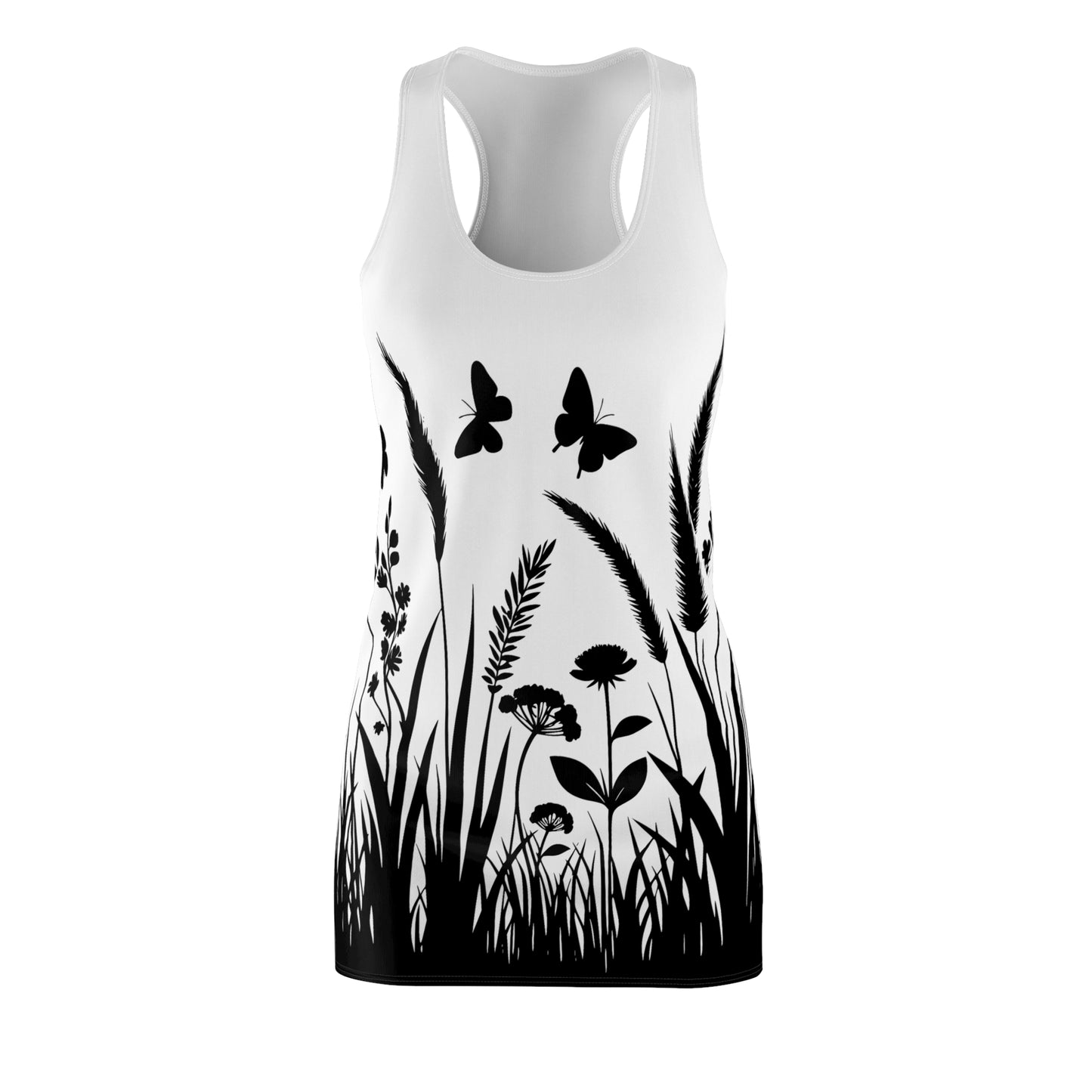 Naturmuster Racerback Kleid – Schmetterling & Blumen Design