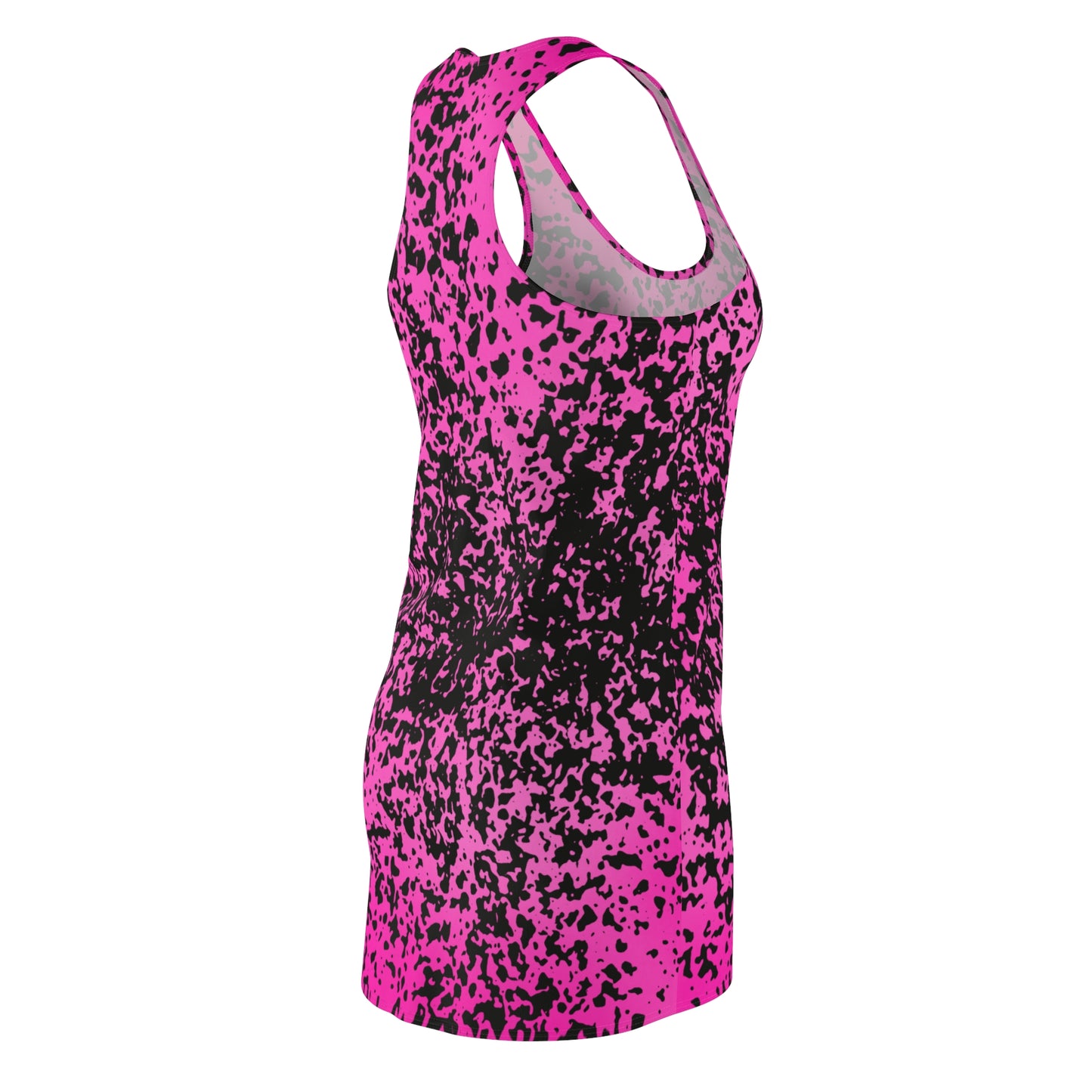Racerback Damenkleid Sommer – Pinker Farbverlauf mit abstraktem Muster