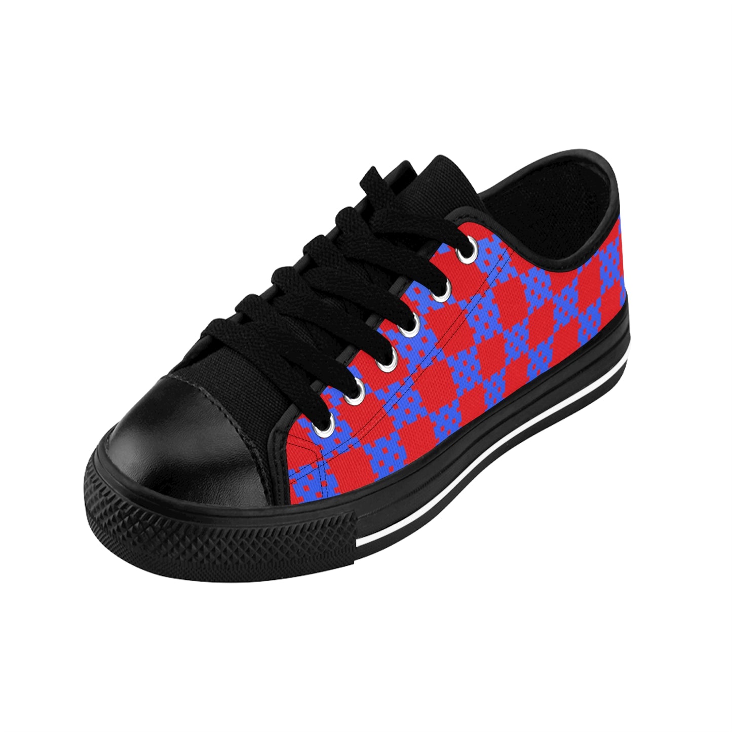 Damen Canvas Sneaker Rot Blau Karomuster | Low Top Streetwear Schuhe