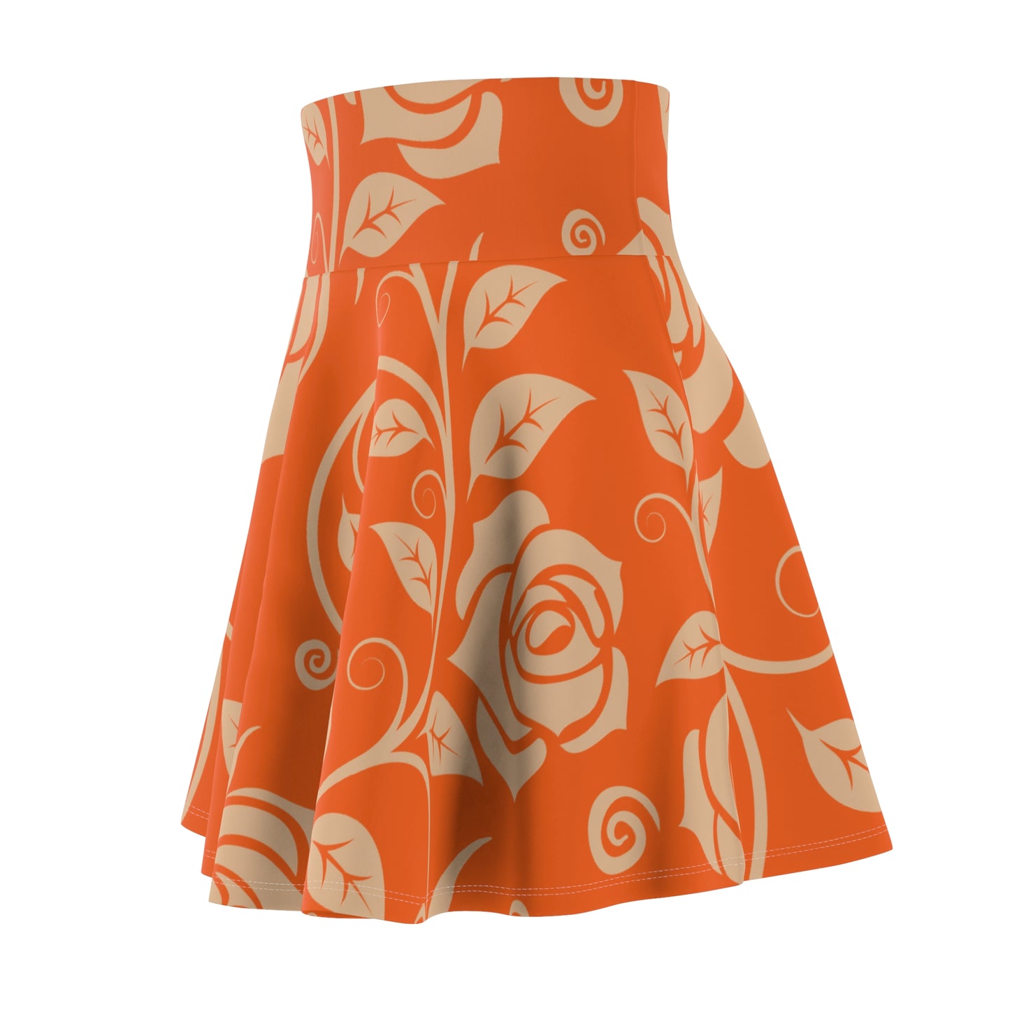 Oranger Damen Rock Floral Skater Elegant Frühling Sommer Casual