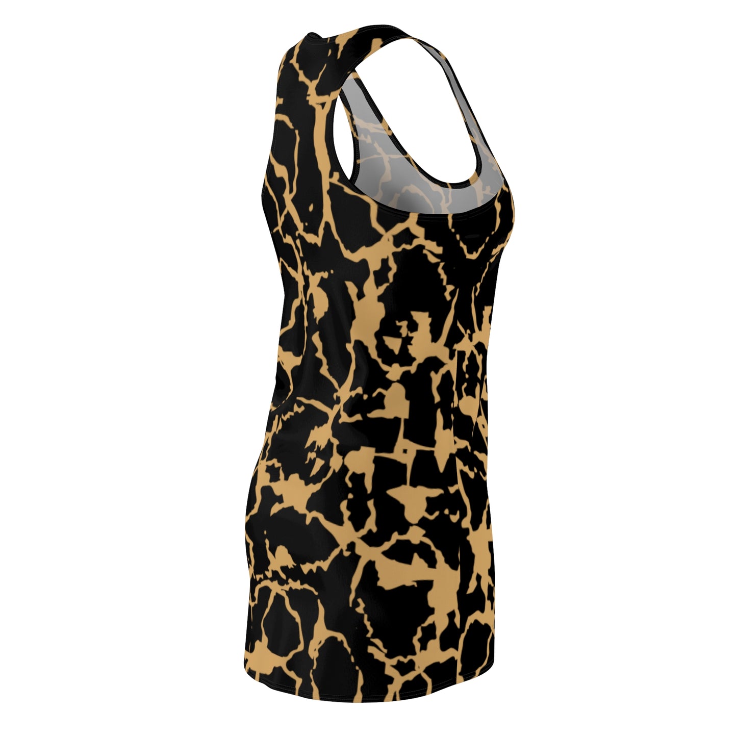 Racerback Kleid Schwarz Gold mit abstraktem Muster Damen