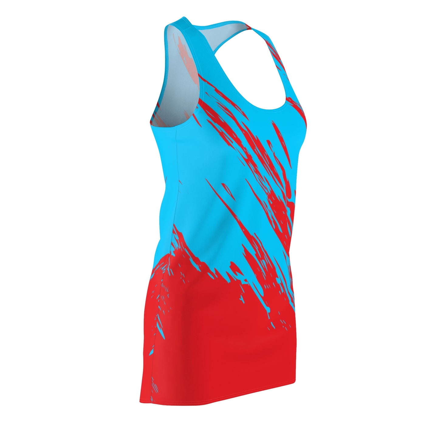 Türkis-Rotes Racerback Kleid mit abstraktem Pinselprint