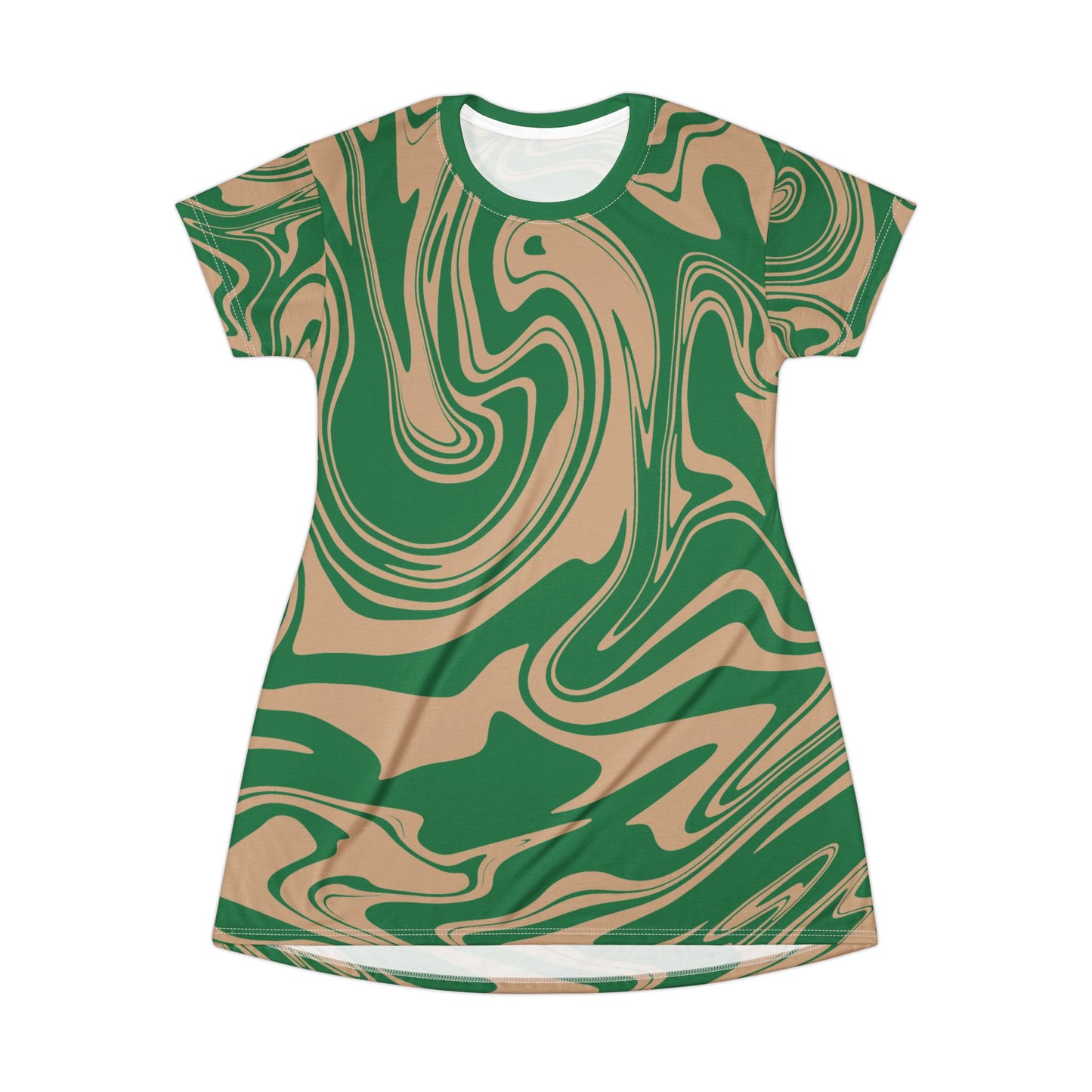 Grünes Damen Kleid Marmor Print T-Shirt Sommer Casual Elegant