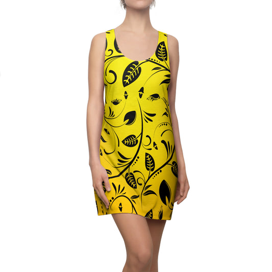 Racerback Damenkleid Sommer – Gelbes Blumenmuster, modern & auffällig