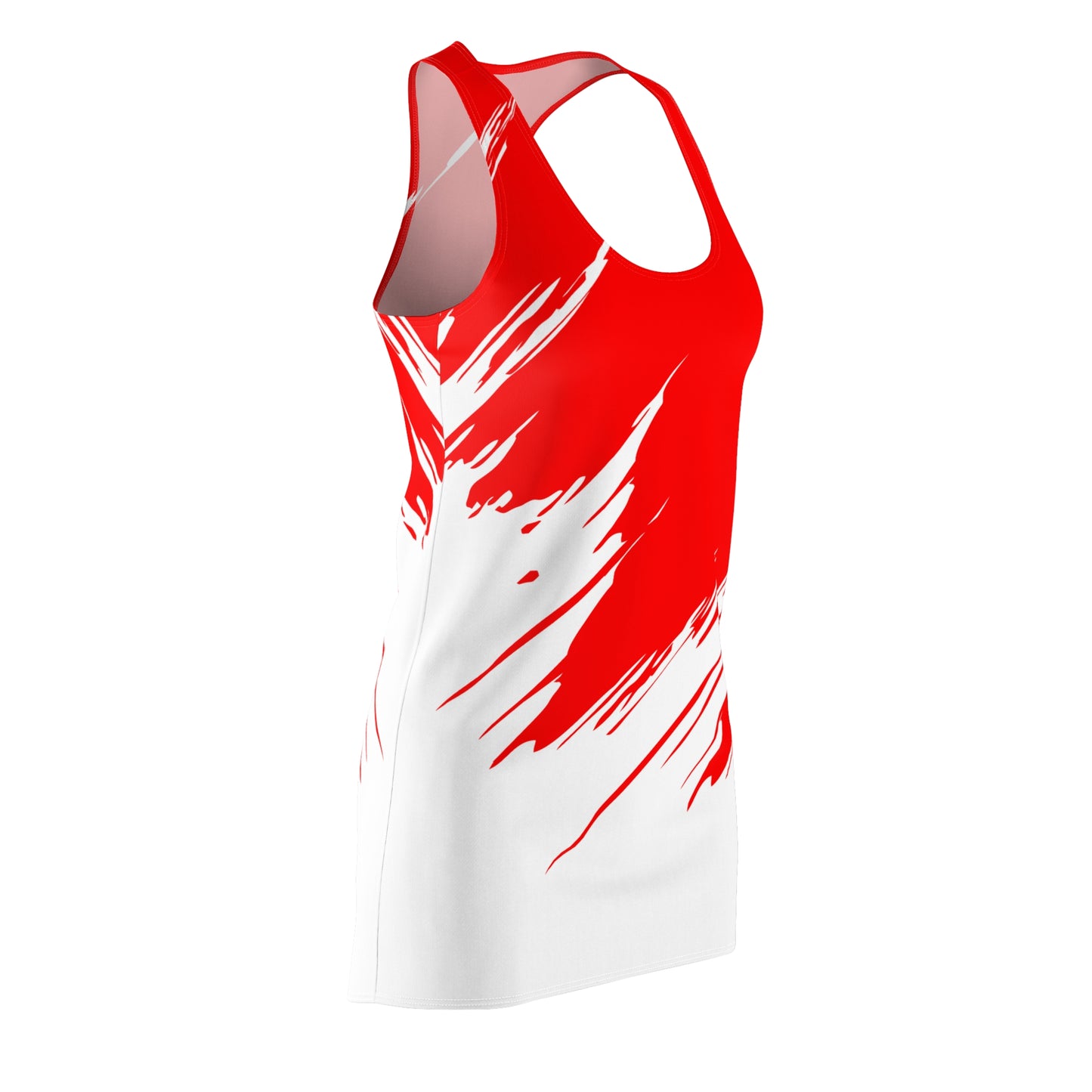 Rotes Racerback Kleid mit weißem Brushstroke-Design