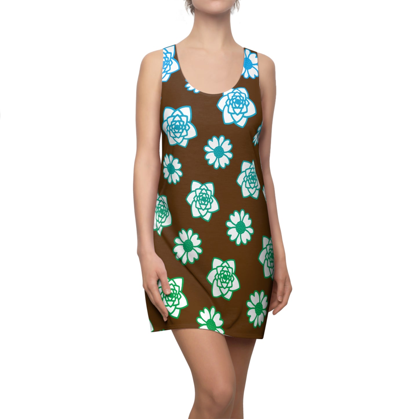 Racerback Kleid Braun mit grünem Blumenmuster Sommerlook