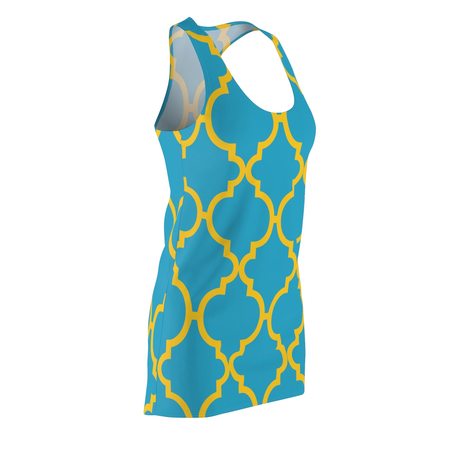 Türkises Racerback Kleid mit gelbem Ornamentmuster