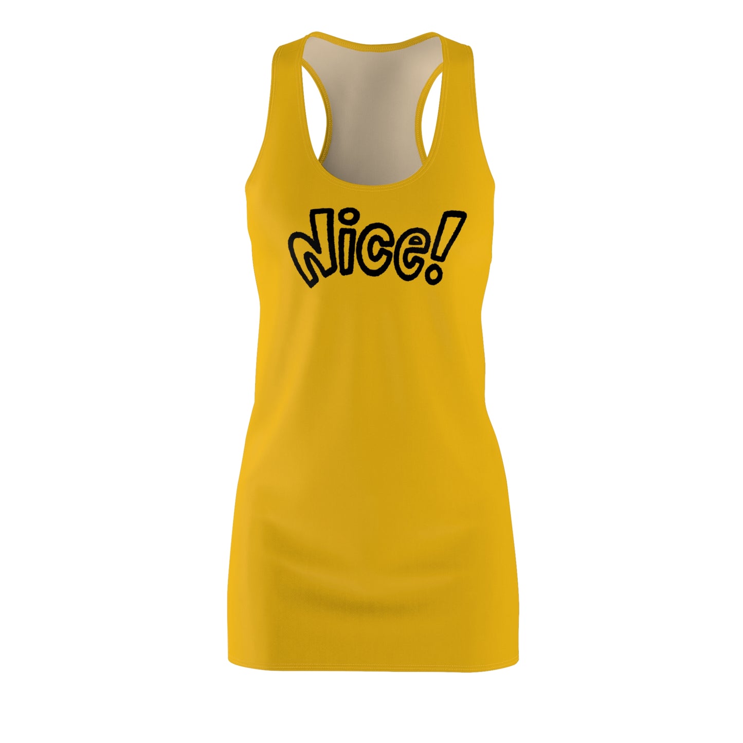 Racerback Damenkleid Sommer – „Nice!“ Statement, modern & lässig gelb