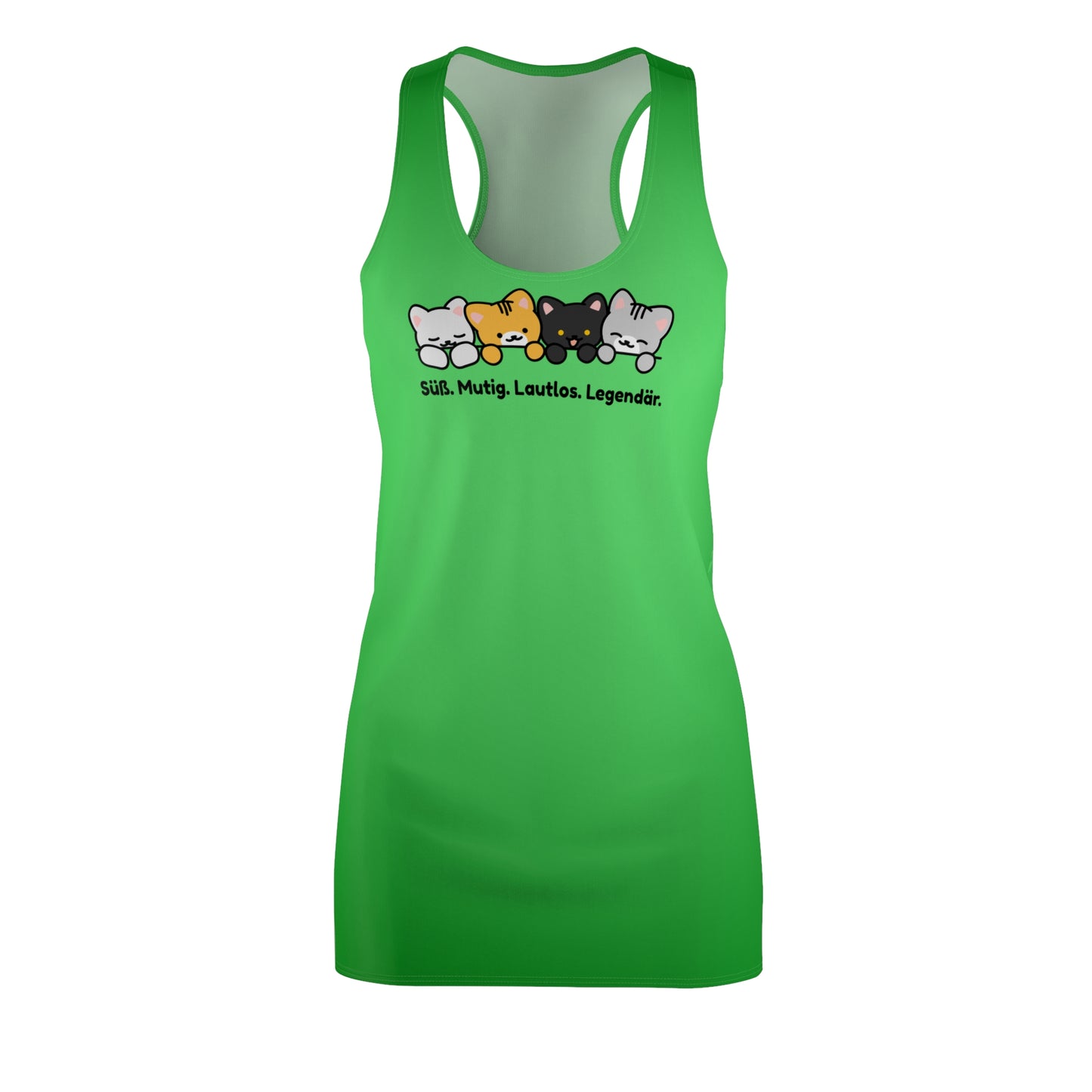Racerback Kleid mit Farbverlauf & Katzenmotiv „Süß Mutig Lautlos“
