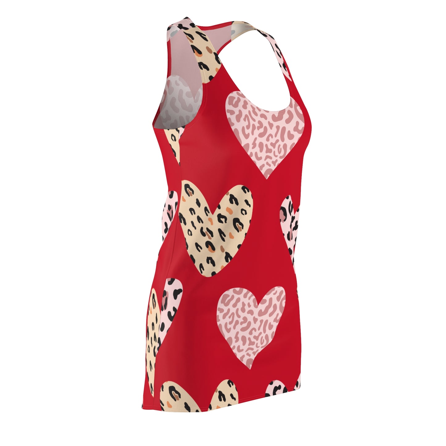 Dunkelrot Herz Leopard Racerback Kleid – Weiß Pink Sommerkleid