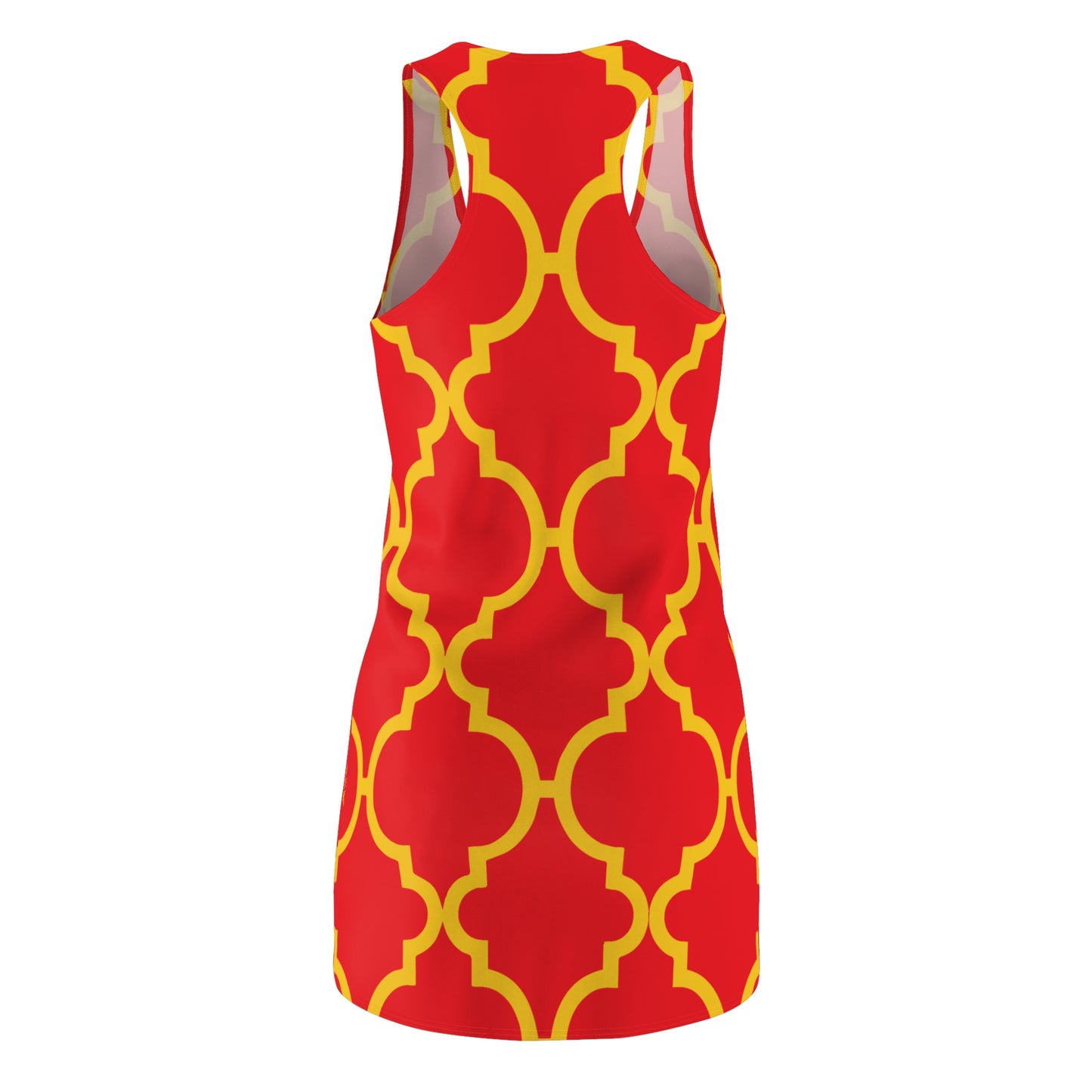 Rotes Racerback Kleid mit gelbem Ornamentmuster