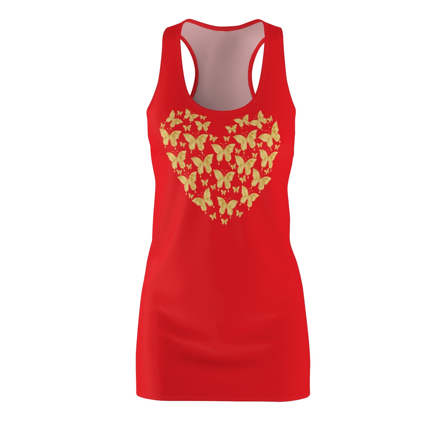 Rot Schmetterlingsherz Racerback Kleid – Gold Sommerkleid