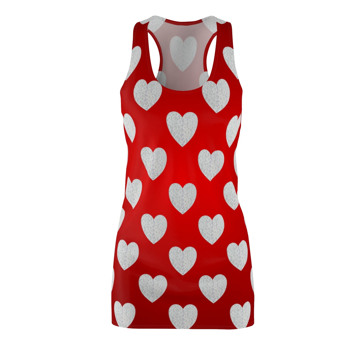 Rotes Racerback Kleid mit Herzmuster & sanftem Farbverlauf