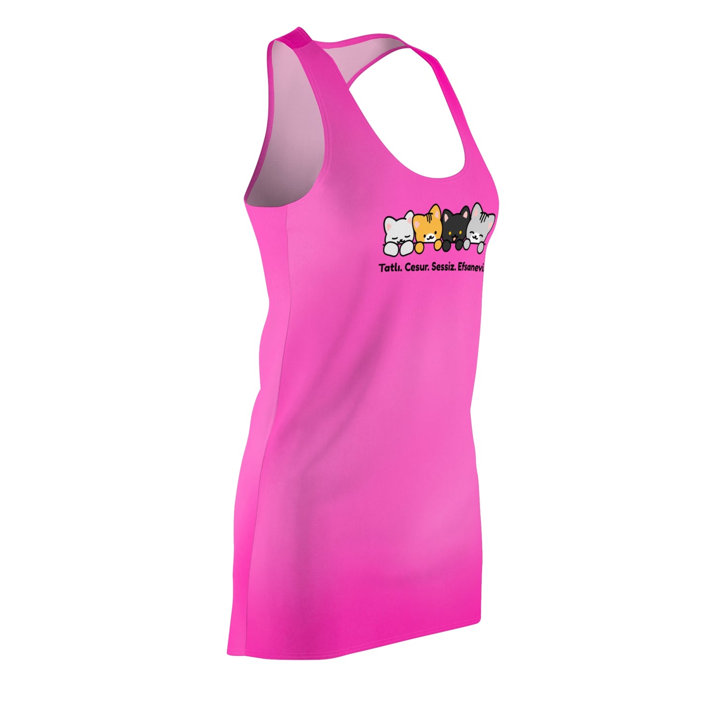 Racerback Kleid mit Katzenmotiv und Schriftzug – verspielt & modern