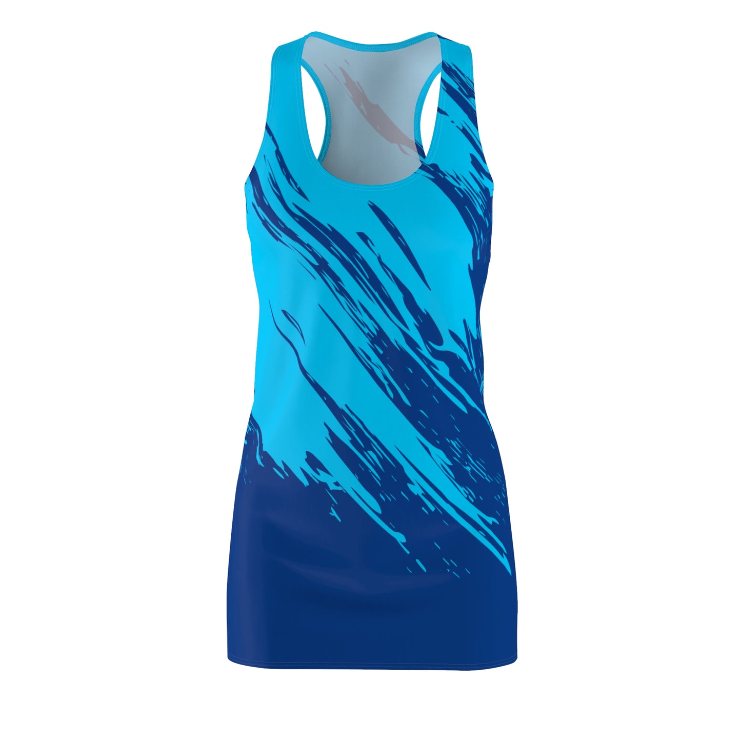 Türkis-Blaues Racerback Kleid mit abstraktem Pinselprint