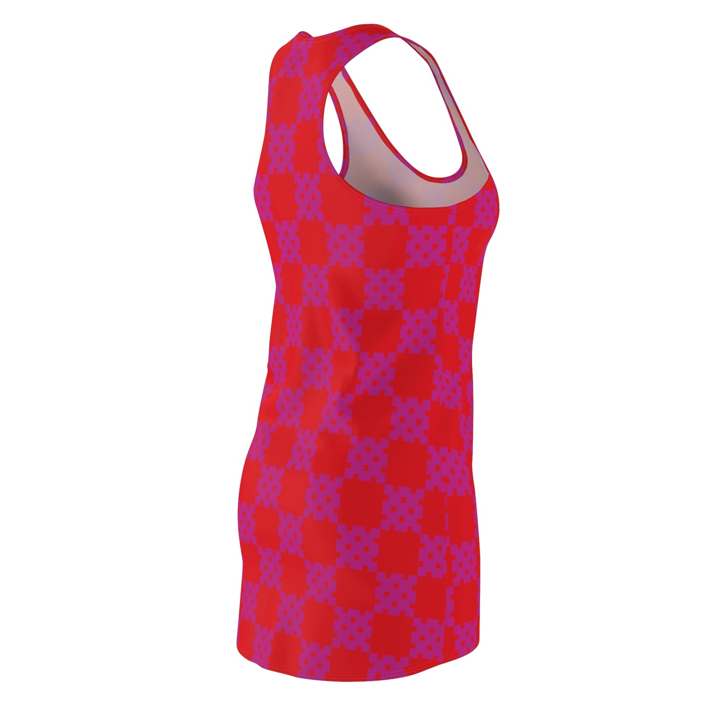 Rot-Pinkes Racerback Kleid mit geometrischem Karomuster