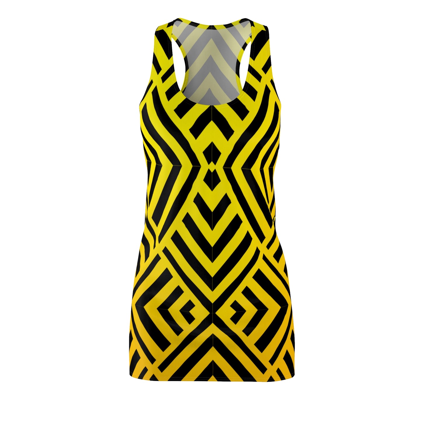 Gelbes Racerback Kleid – Elegantes Sommerkleid mit geometrischem Muster