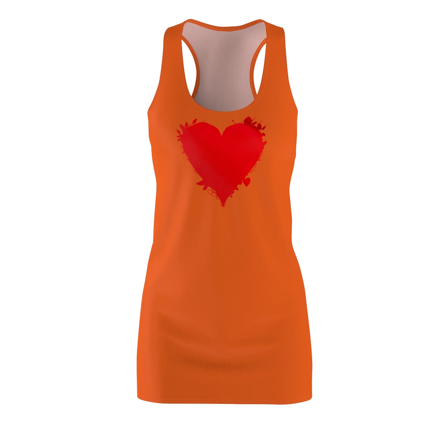 Oranges Racerback Kleid mit rotem Herzmotiv – Minimal Design