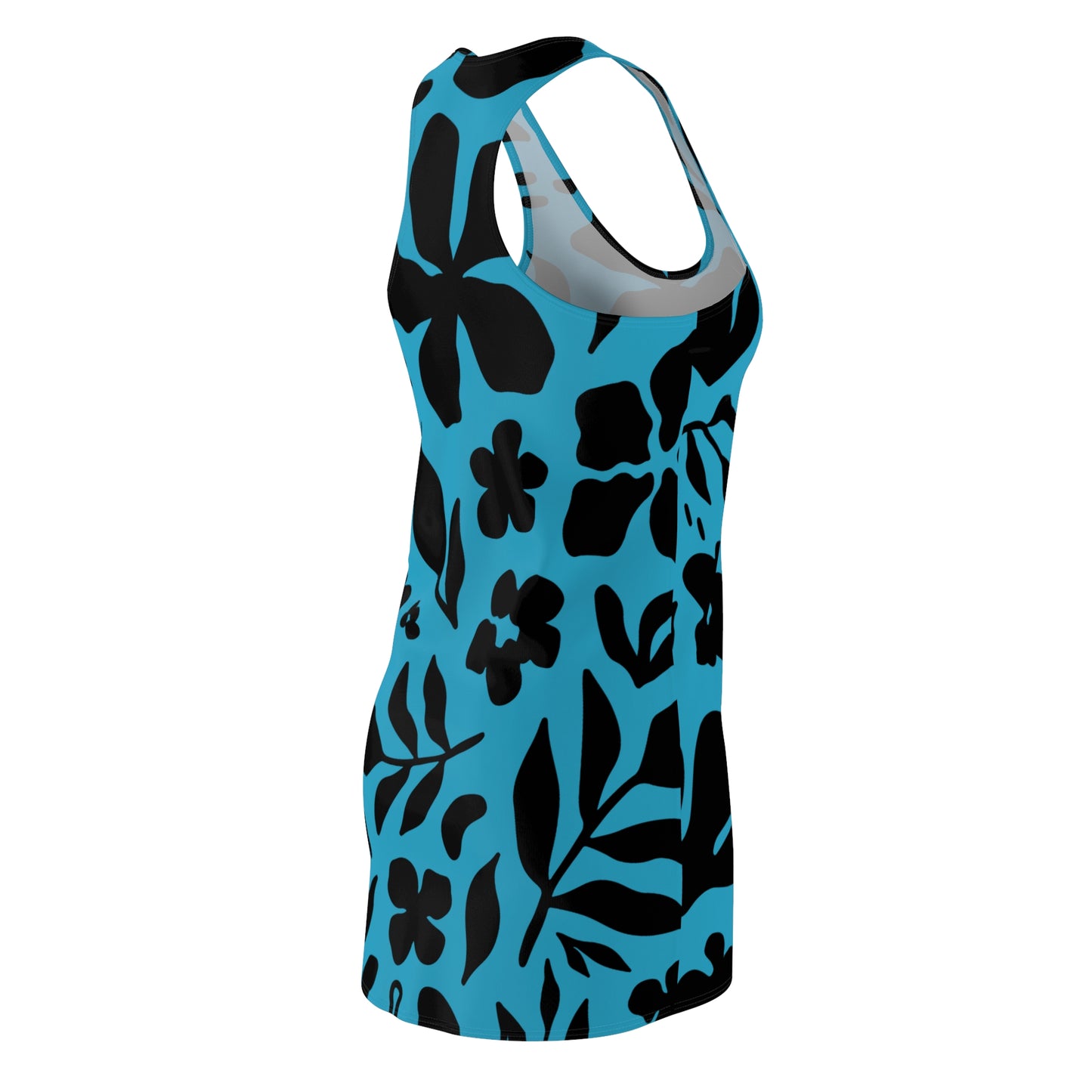 Schwarz Türkis Floral Racerback Kleid – Sommer Damenmode
