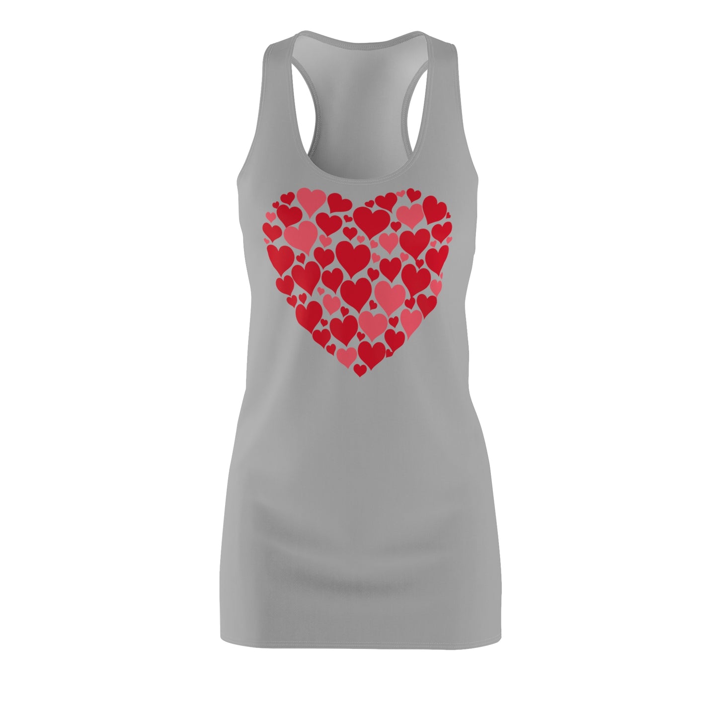 Graues Damen Kleid Herz Muster Weiss Rot Racerback Casual Party