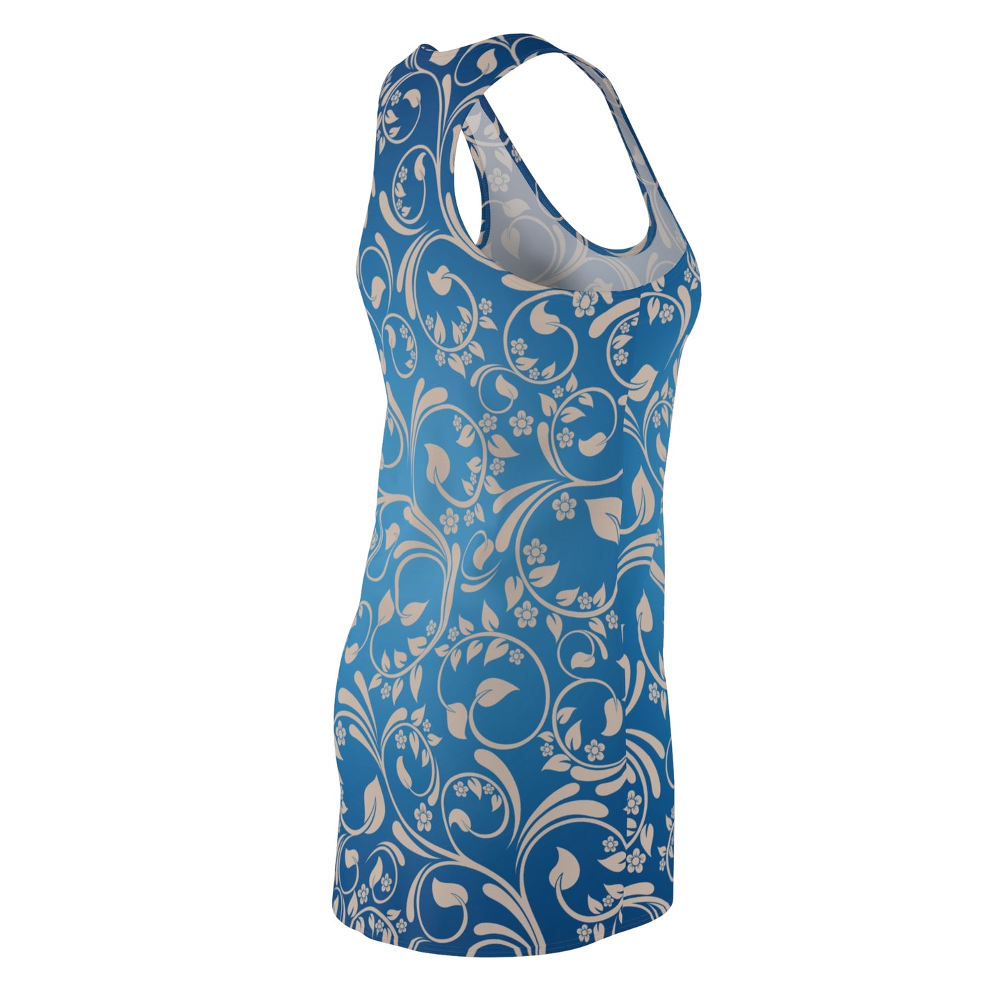 Blaues Racerback Kleid mit floralem Muster & sanftem Farbverlauf