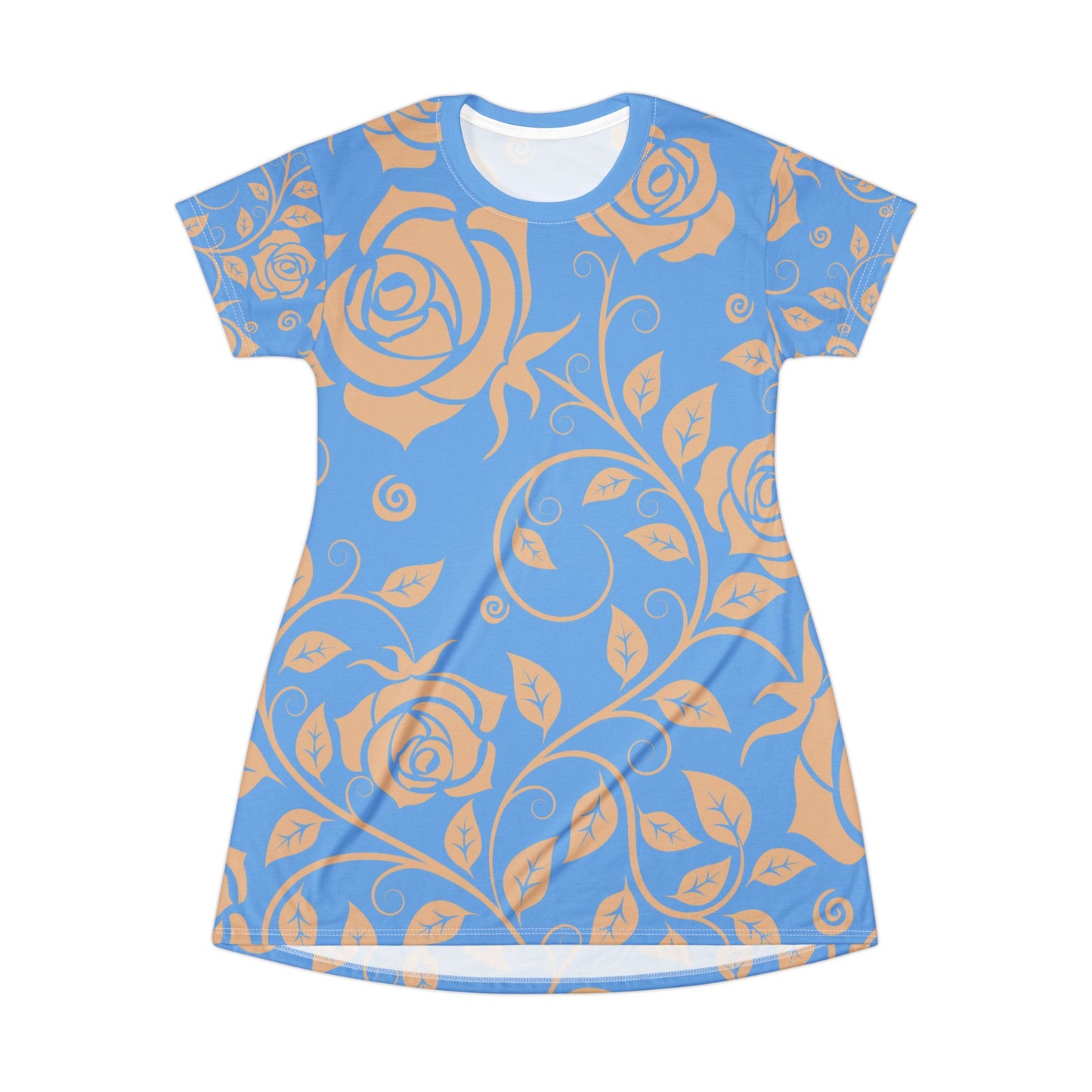 Hellblauer Damen Kleid Blumen T Shirt Style Sommer Boho Casual