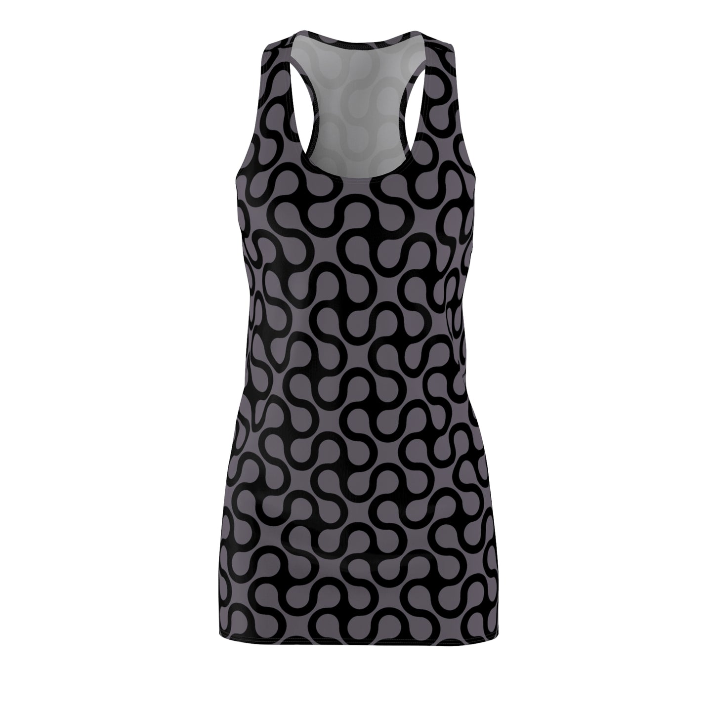 Schwarzes Damen Kleid Abstrakt Grau Weiss Racerback Sommer Casual