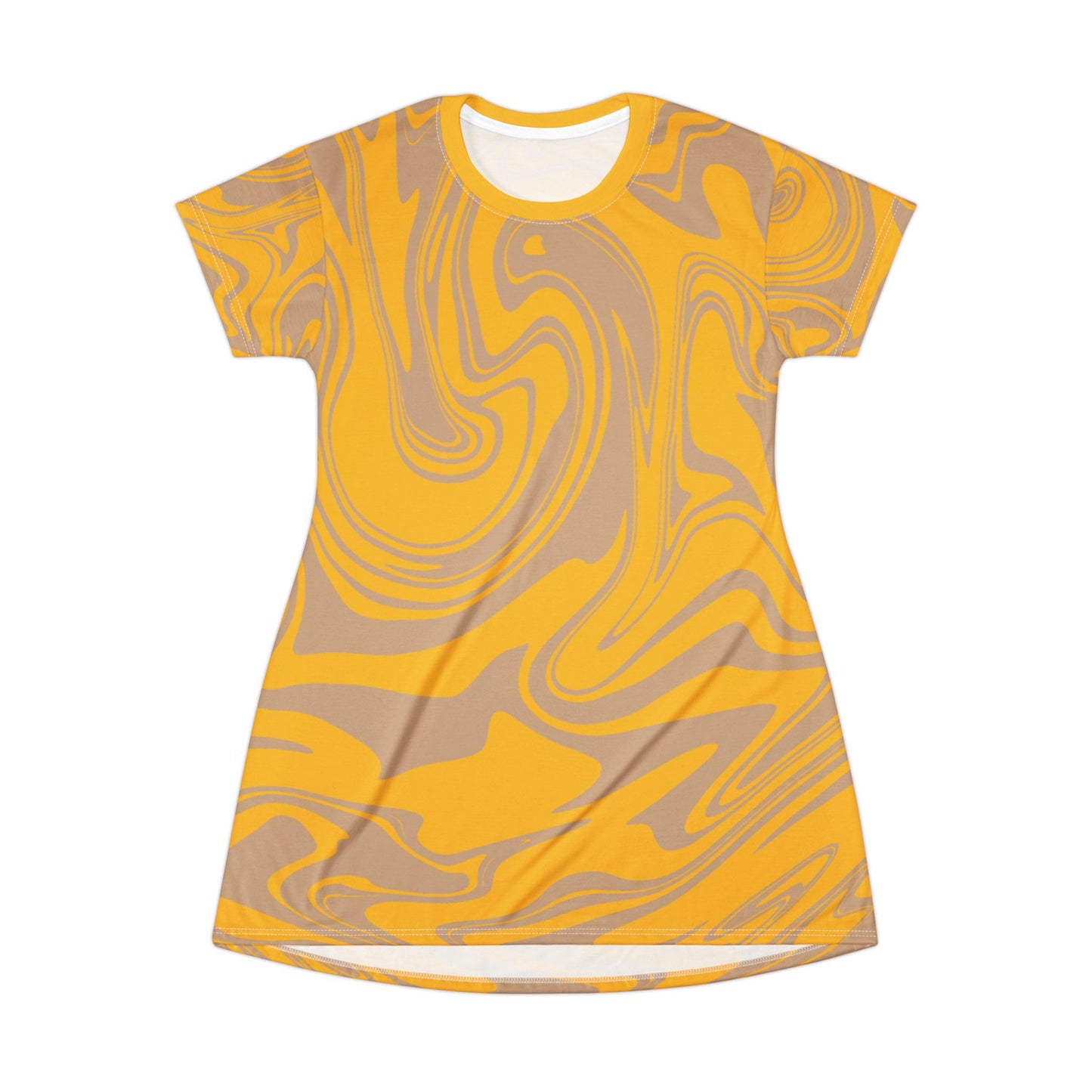 Gelbes Damen Kleid Marmor Print T-Shirt Sommer Casual Elegant