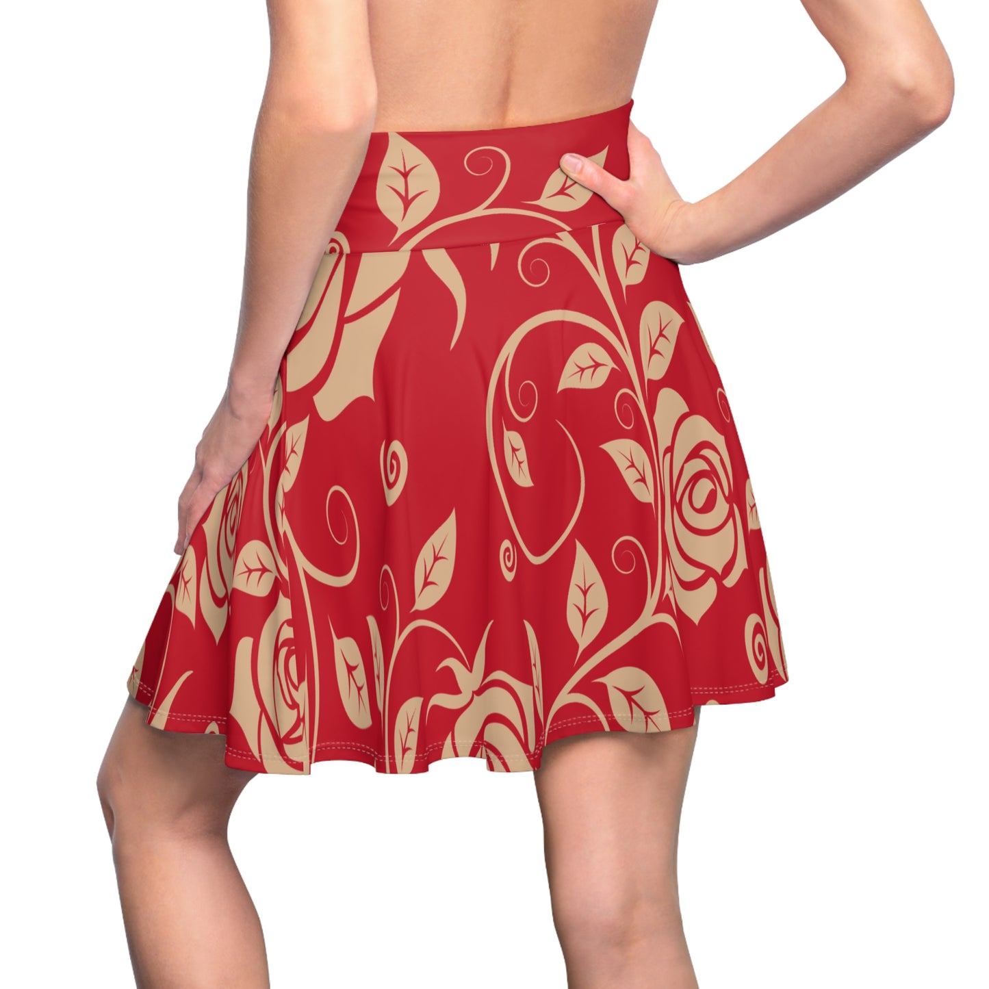 Dunkelroter Damen Rock Floral Skater Elegant Frühling Sommer Casual