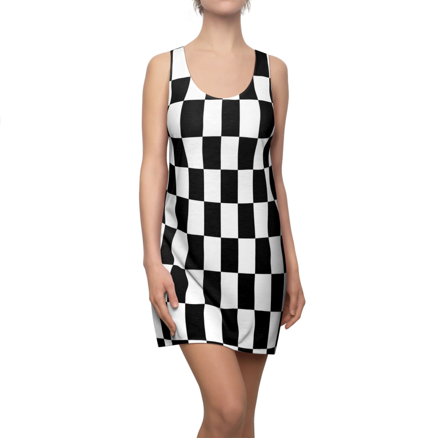 Black White Checkerboard Racerback – Retro Sleeveless Mini Dress