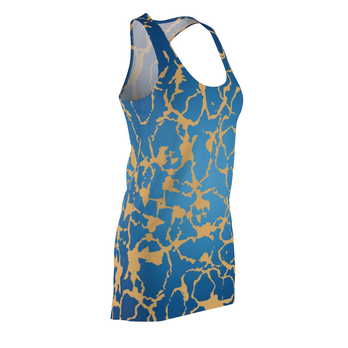 Racerback Kleid Blau Gold mit abstraktem Muster & sanftem Farbverlauf