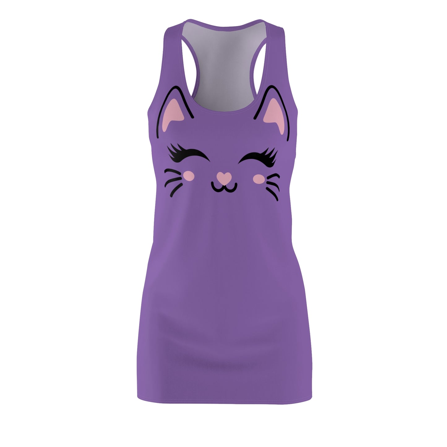 Racerback Kleid mit Cute Katzenmotiv in violett