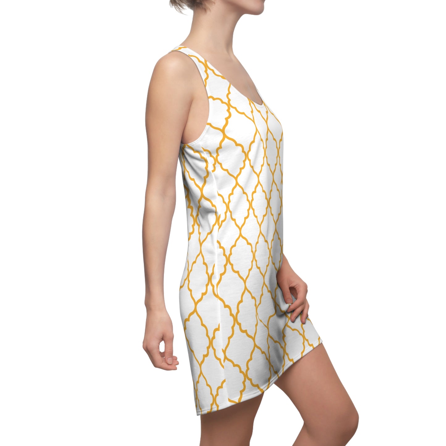Weisses Racerback Kleid mit goldenem Ornamentmuster