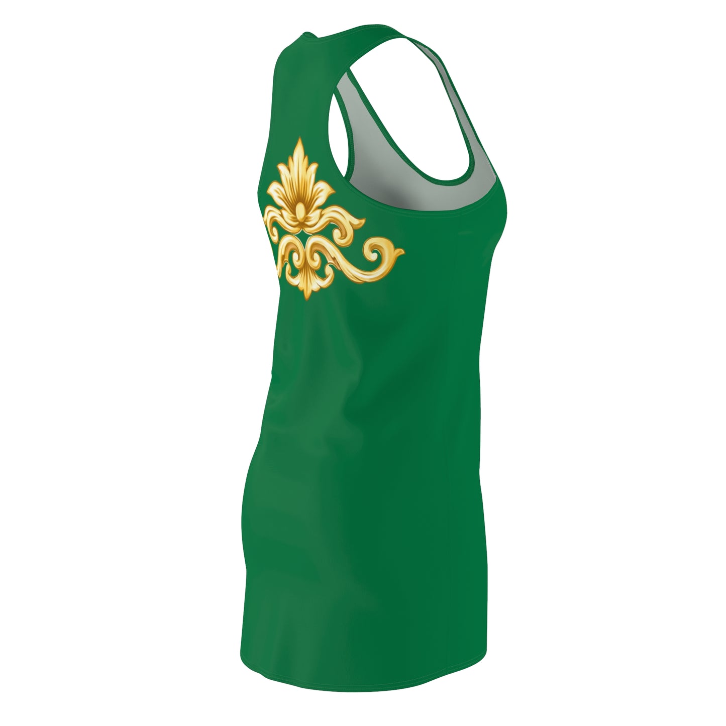 Elegant Baroque Damenkleid | Gold Ornament Racerback Kleid