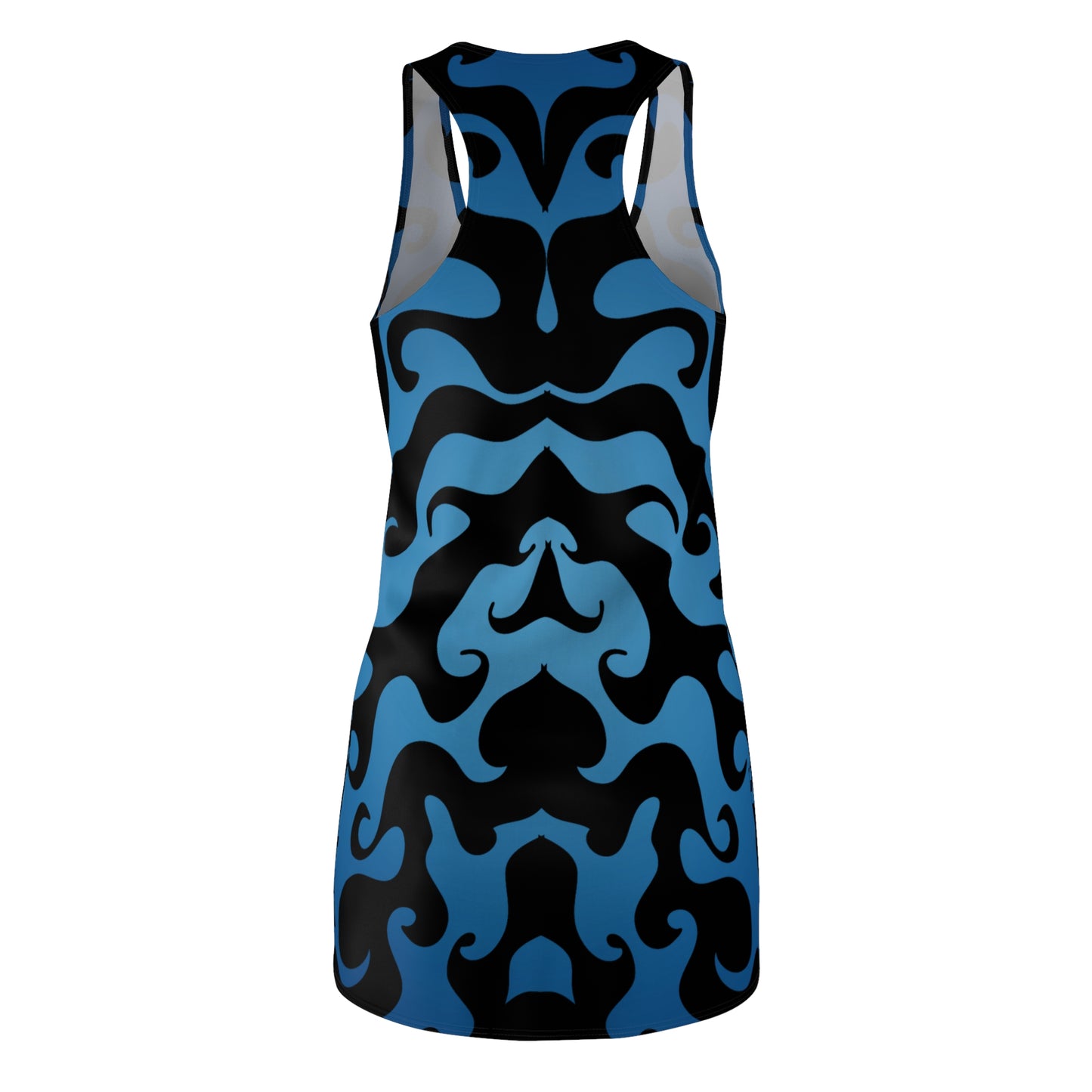 Racerback Kleid mit grafischem Ornamentmuster in Blau-Schwarz