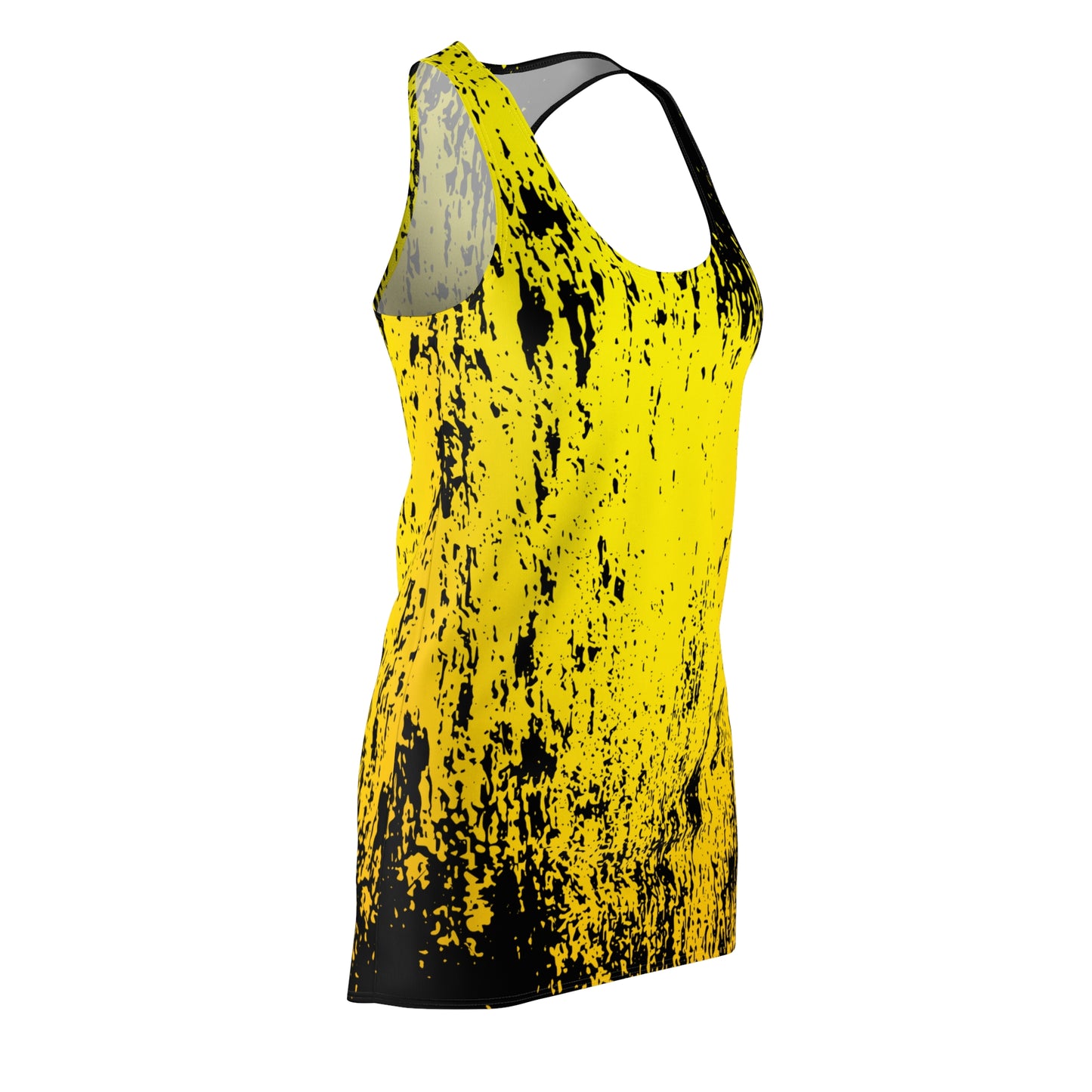 Racerback Damenkleid Sommer – Gelb-Schwarzes Abstract-Design, modern
