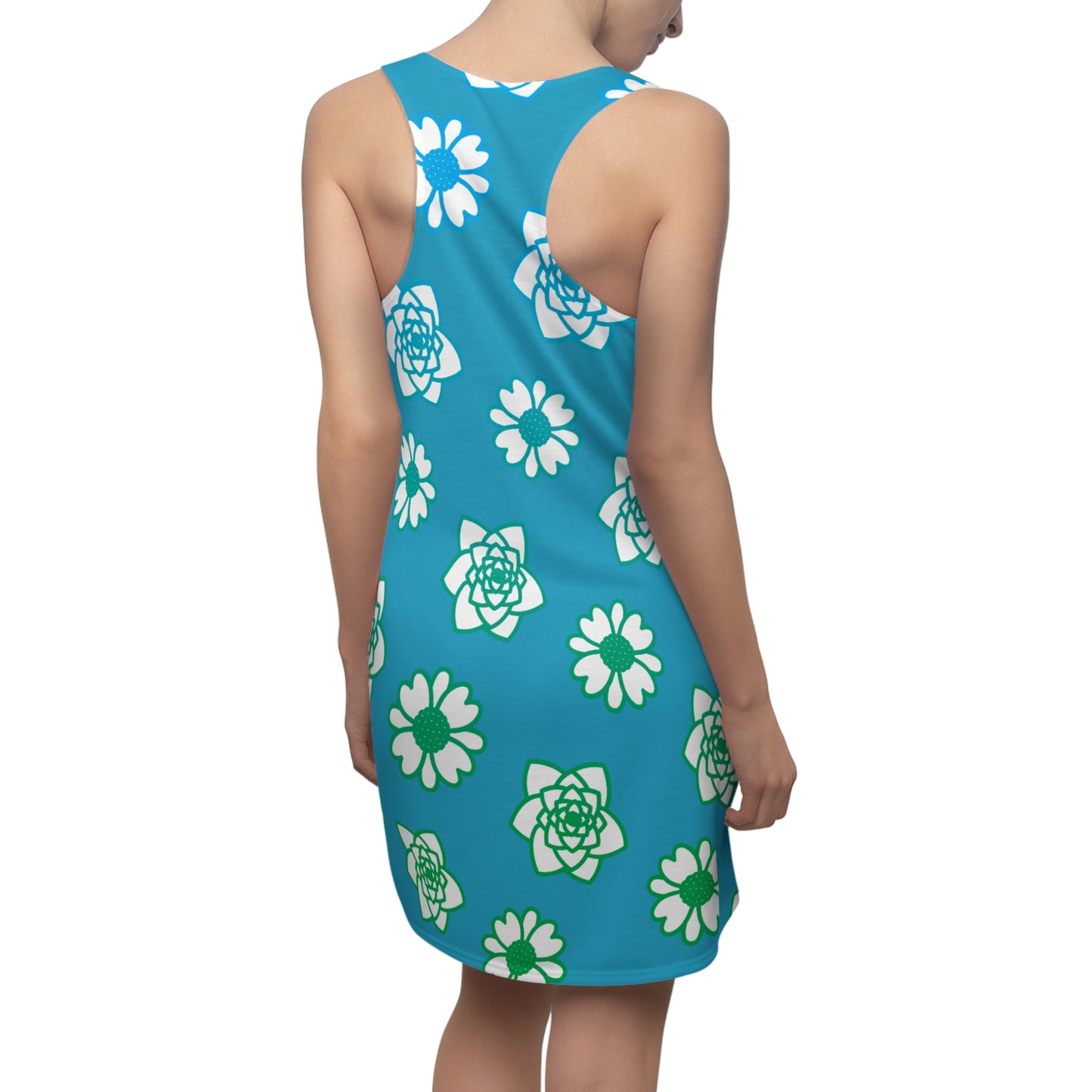 Racerback Kleid Türkis mit grünem Blumenmuster Sommerlook