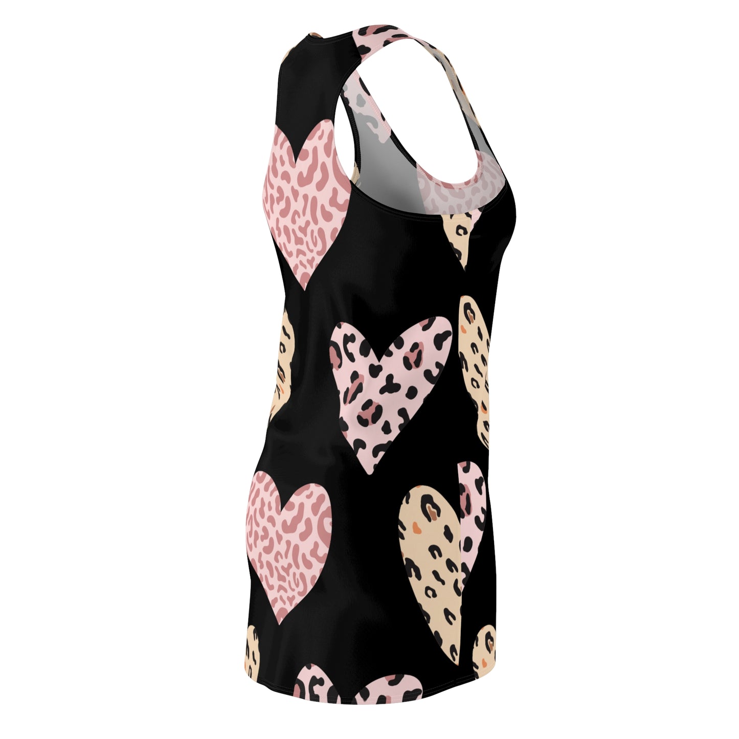 Schwarz Herz Leopard Racerback Kleid – Weiß Pink Sommerkleid