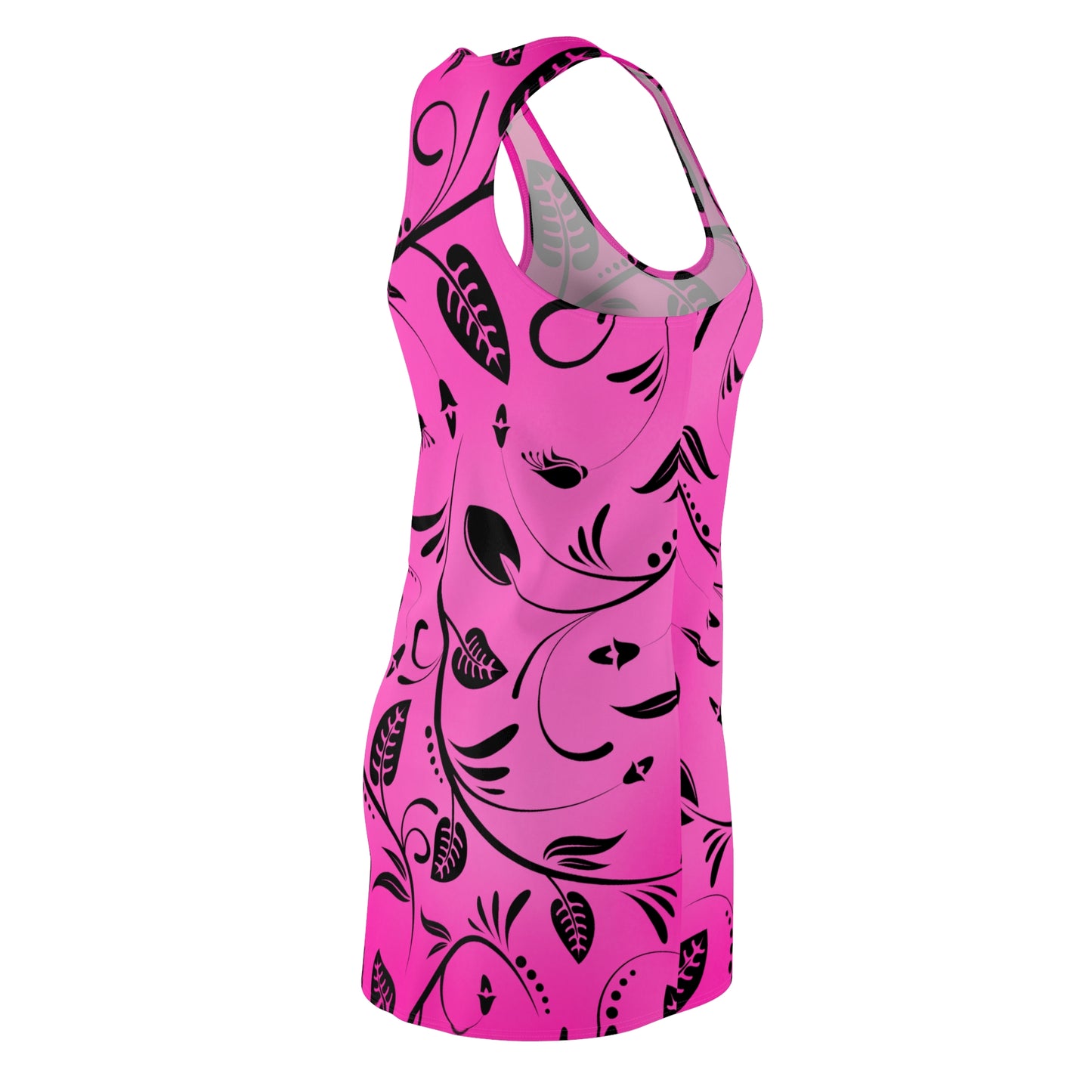 Racerback Damenkleid – Pinker Farbverlauf mit floralem Rankenmuster