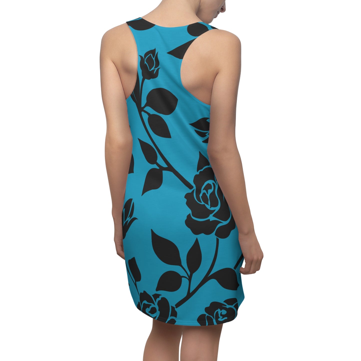 Rosen Racerback Kleid – Elegant Schwarz Türkis Design