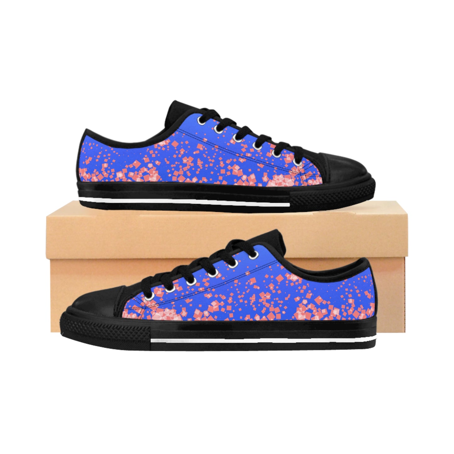 Blue Pink Confetti Sneakers – Casual Low Top Canvas Shoes